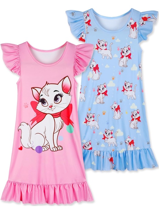 Spxkd Other - Girls' Pink and Light Blue Cat Print Ruffle Nightgowns - Set of 2